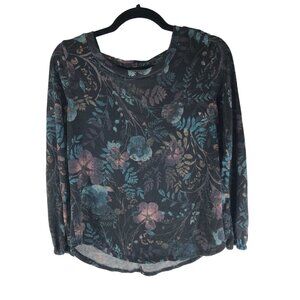 Daytrip Womens Floral Long Sleeve Low Back Top Black Multi Size S